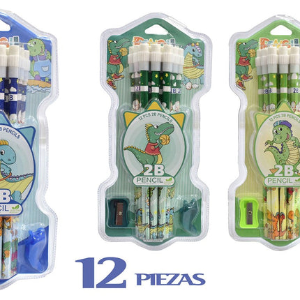 SET DE LAPIZ DINOSAURIO X12