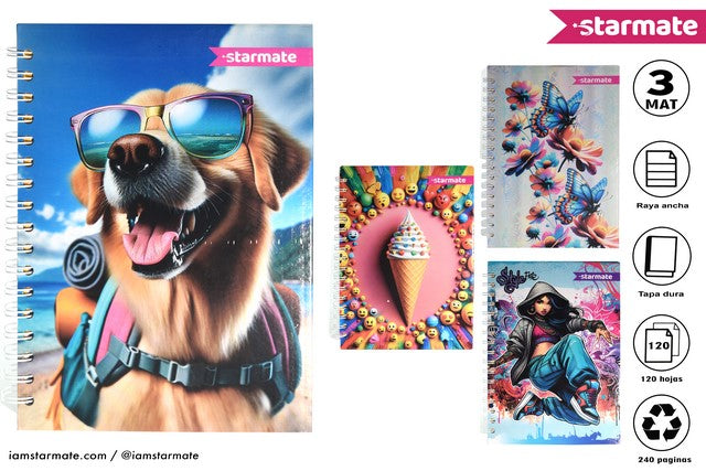 CUADERNO ESPIRAL 3MAT 20*27cm