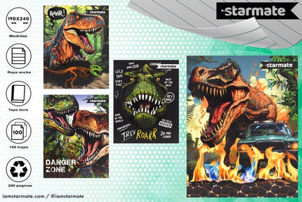 CUADERNO COCIDO TAPA DURA DINOSAURIO