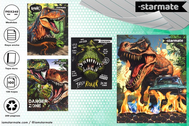 CUADERNO COCIDO TAPA DURA DINOSAURIO